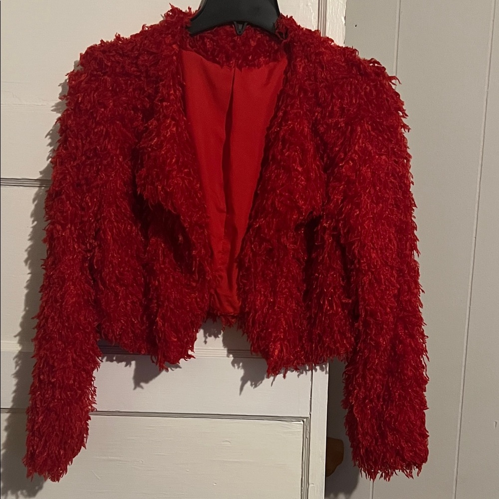 SHEIN Vibrant Red Teddy Jacket